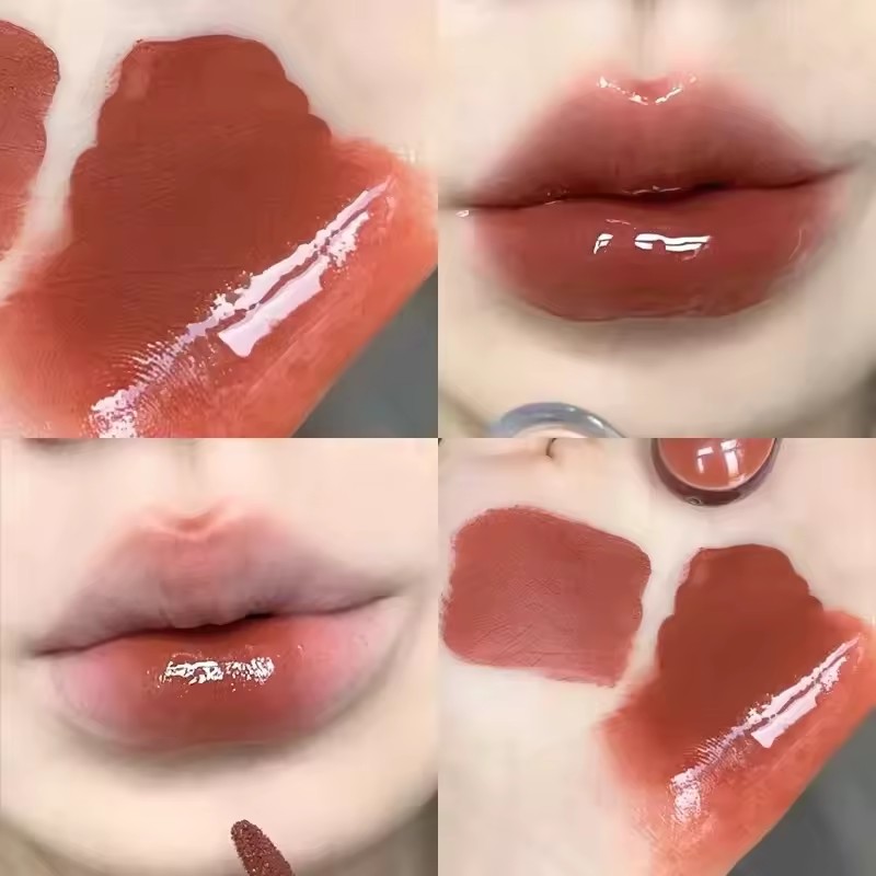 Double head lip glaze milk tea color lipstick, transparent mirror surface, long-lasting non-stick cup water gloss lip gloss