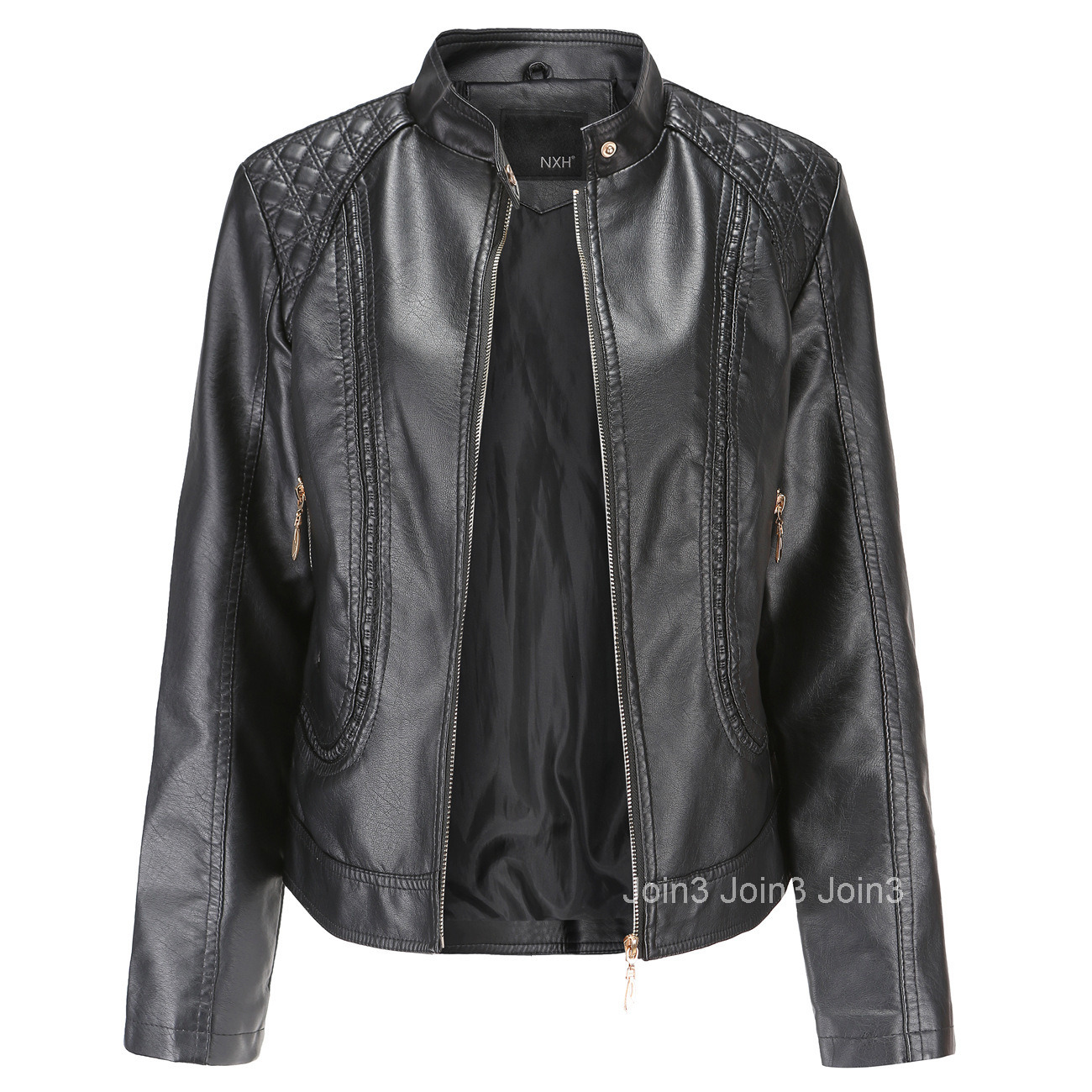 Fashion New Spring and Autumn Womens Leather Jacket Womens Temperament Large Stand Collar Pu Leather Womens Leather Jacket Womens Leather Coat