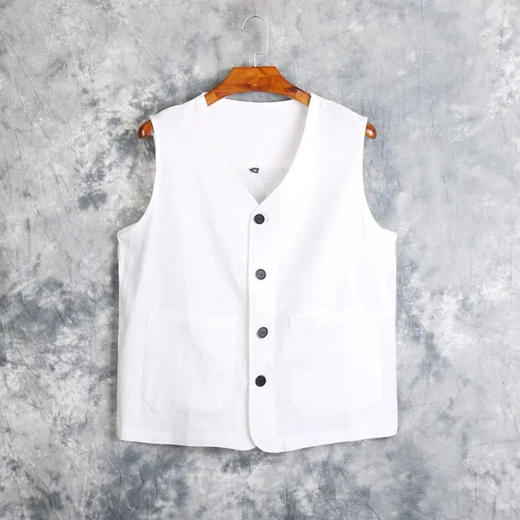 Mens Vest Dress Linen Cotton Waistcoat Jacket Male Formal Vest For Mens Jeans Summer Casual Business Victorian Clothing 250310