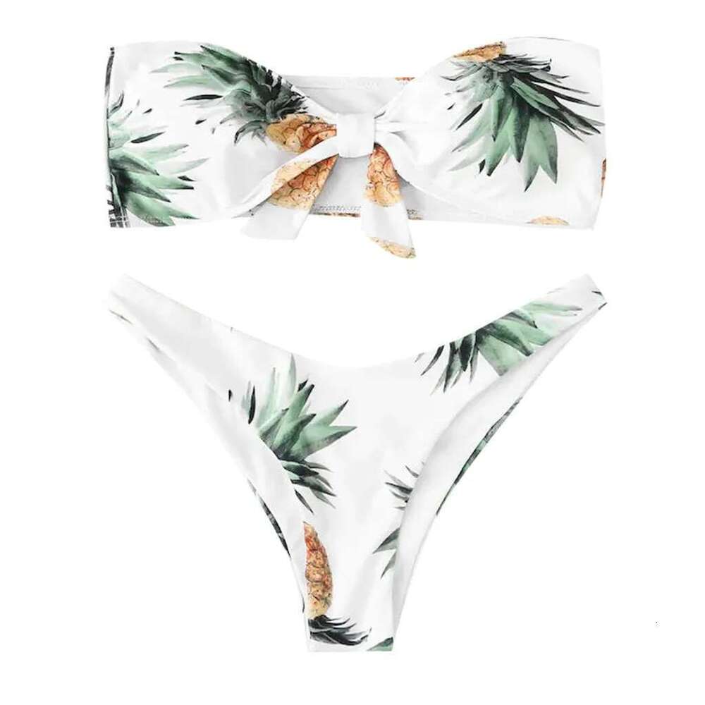 Women's two-piece swimsuit, sexy, solid color, printed, strapless, low waist, beach style, summer 2024