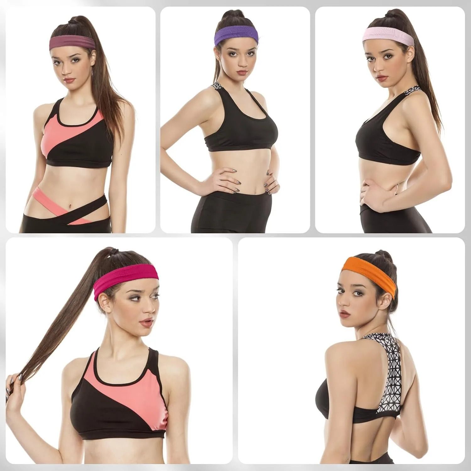 Sports Headbands for Women 5 Pack Moisture Wicking Non Slip Sweatbands Fashionable Hairbands Workout Yoga Running Gym 250314