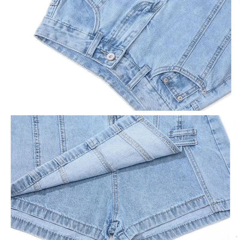 Fashion High Waist Denim Culottes Women Summer n Baggy Jean Shorts Two Pieces Lining Jeans Skirts Blue Pantskirt 250310