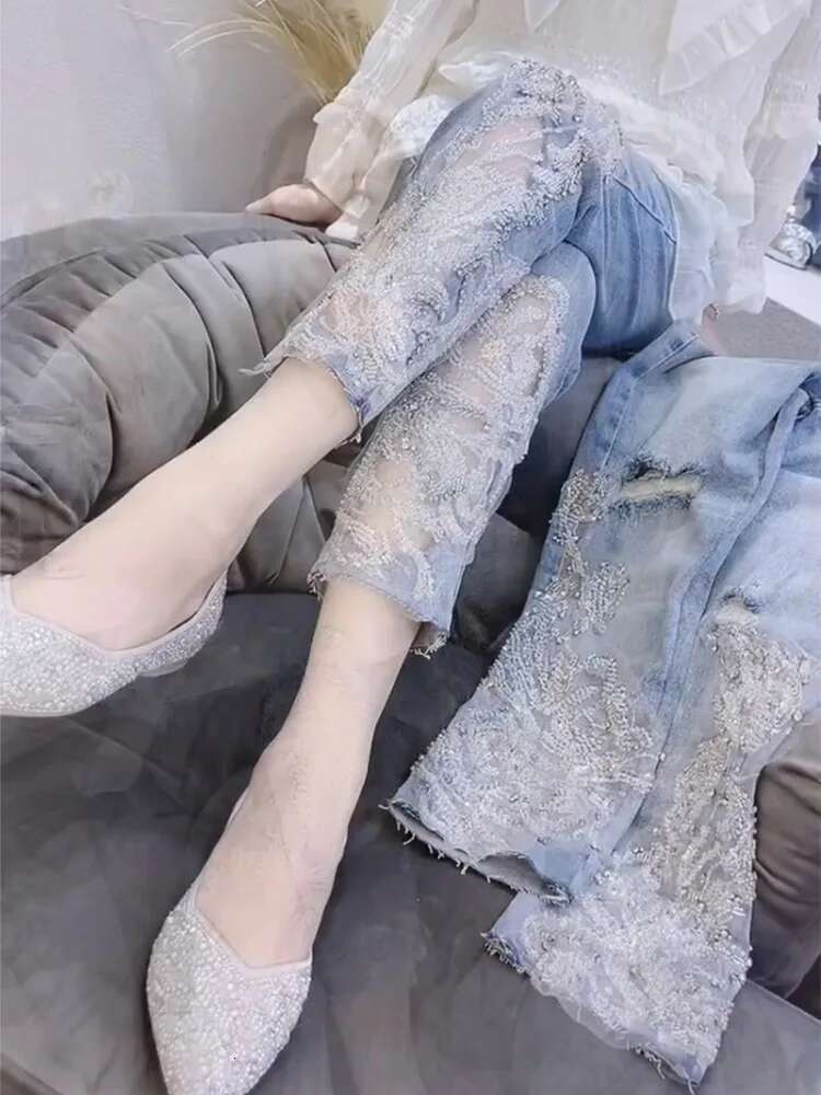 Summer For Woman And S Straight Leg Rhies Transparent Women's Jeans Lace Grunge Y2k Spring Pants