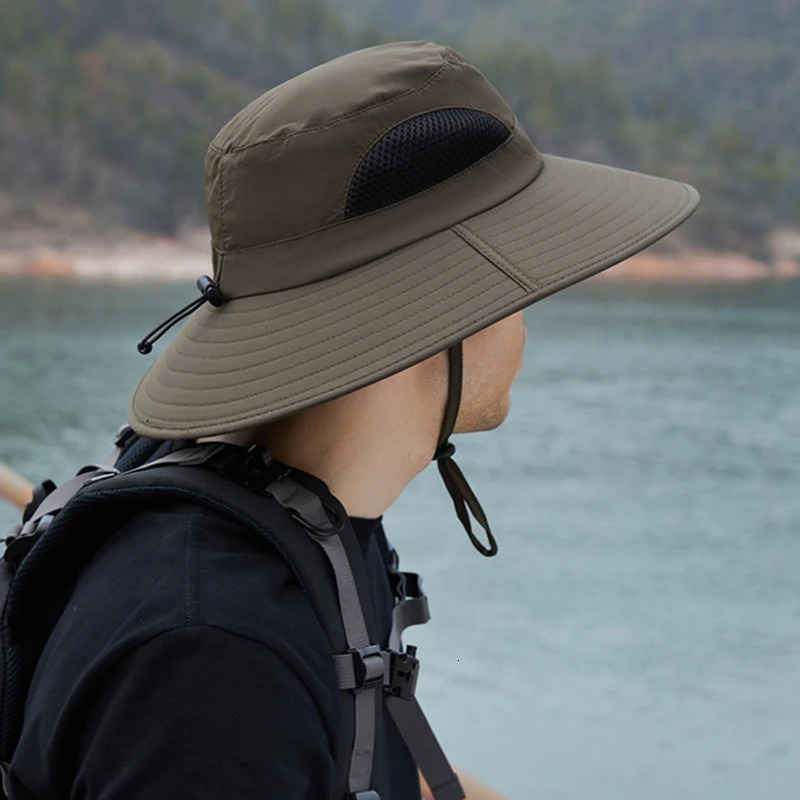 Summer UV protection bucket hat suitable for men and women quick drying hiking fishing hat mens outdoor breathable wide brown sun beach hat 250314