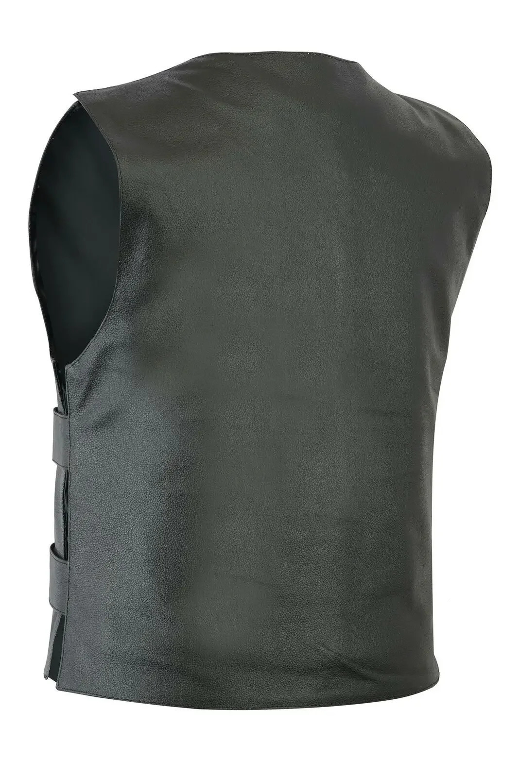 Mens Leather Vest V-neck Single Breasted Side Zipper Strap Short Sleeveless Top 250310