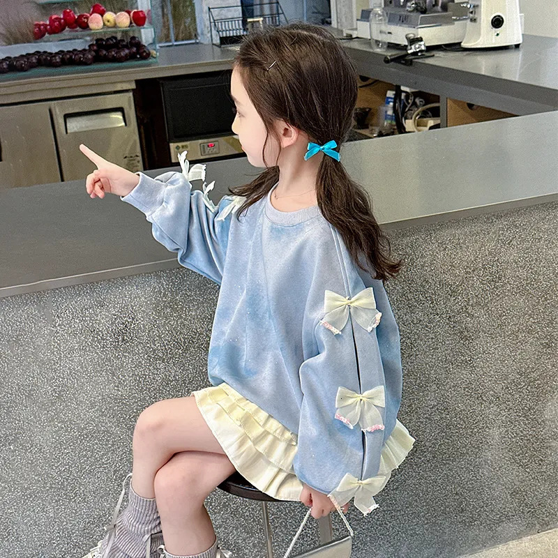 Ddmyshoesvip Girls Autumn Bow Hoodie New Mid Size Children S Stylish And Sweet Korean Casual Top