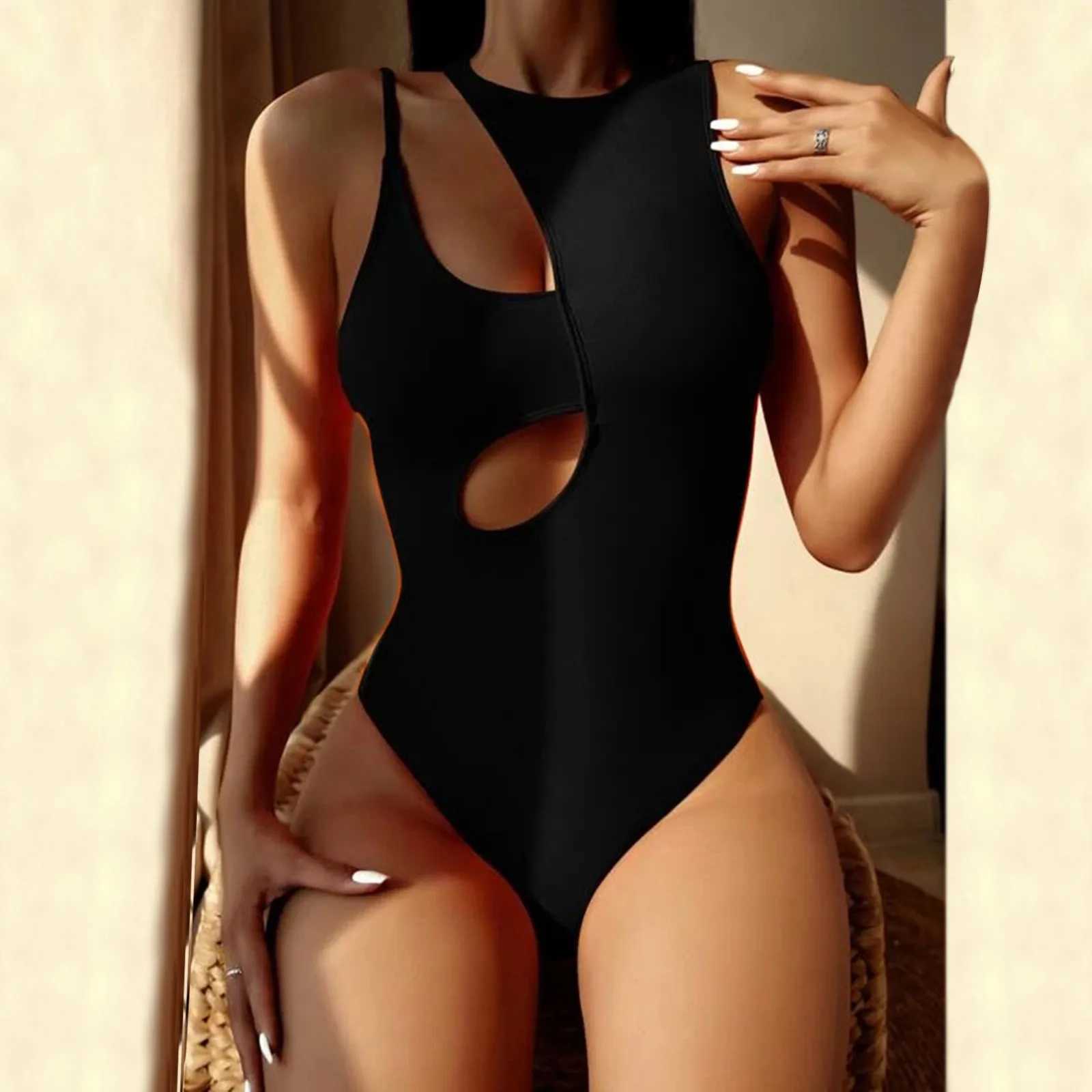 Womens swimsuit abdominal control strap Sev hollow swimsuit solid color womens swimsuit Tankinis set Ropa De MujerXJ250315
