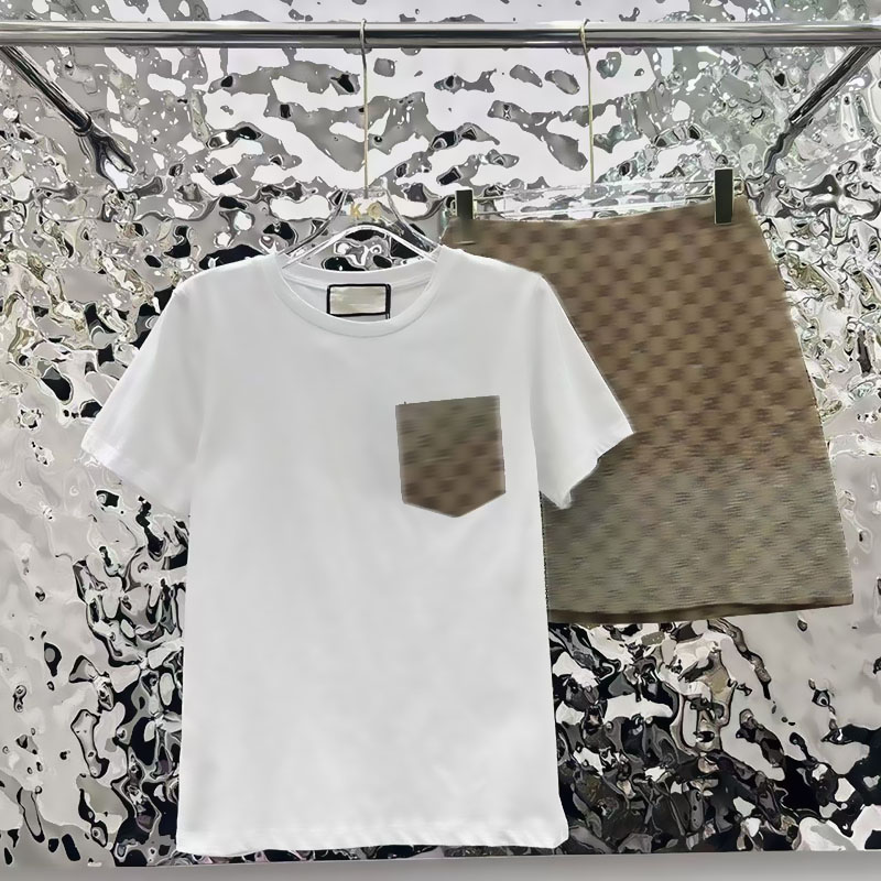 Luxury brand famous female designer sequin round neck T-shirt printed summer short skirt suit high quality women's clothing