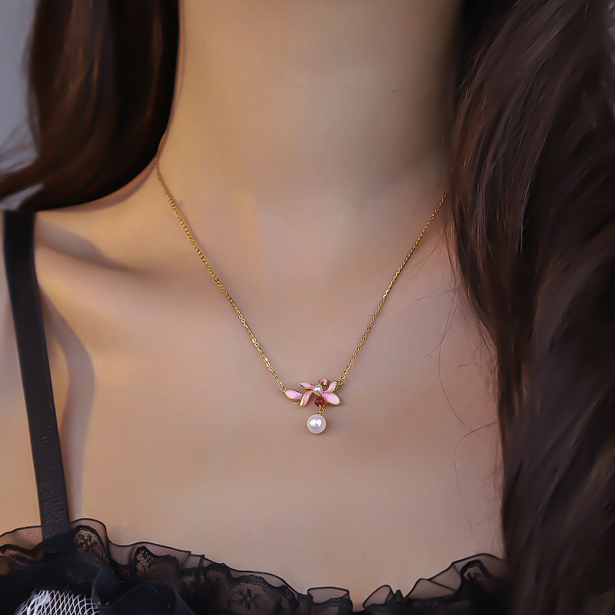 S925 Silver Necklace For Women New Chinese Style National Style Color Glaze Flowers Convallaria Small Design Flowers Sterling Silver Collarbone Chain