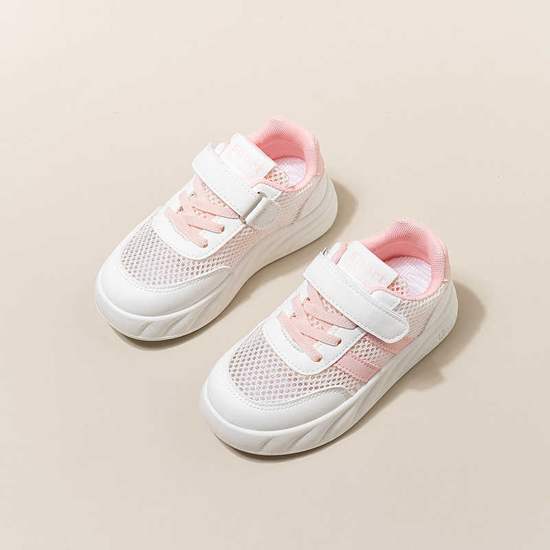 Athletic Outdoor Childrens summer mesh shoes with breathable mesh surface 2025 new girls sports shoes anti slip soft sole student white shoes summer v