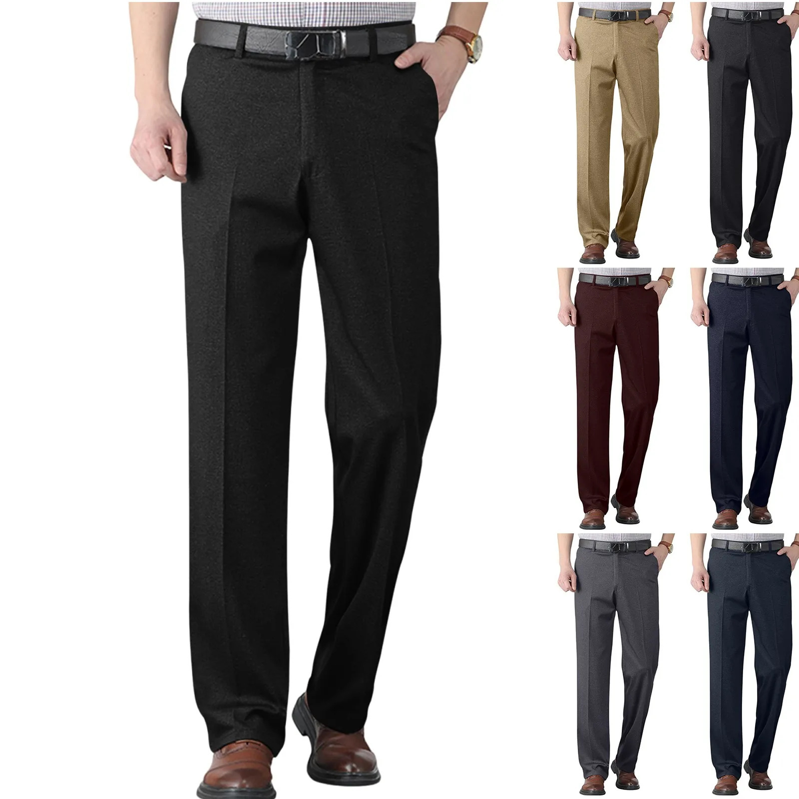 Mens casual pants straight leg loose fit black set professional business formal oversized 250313