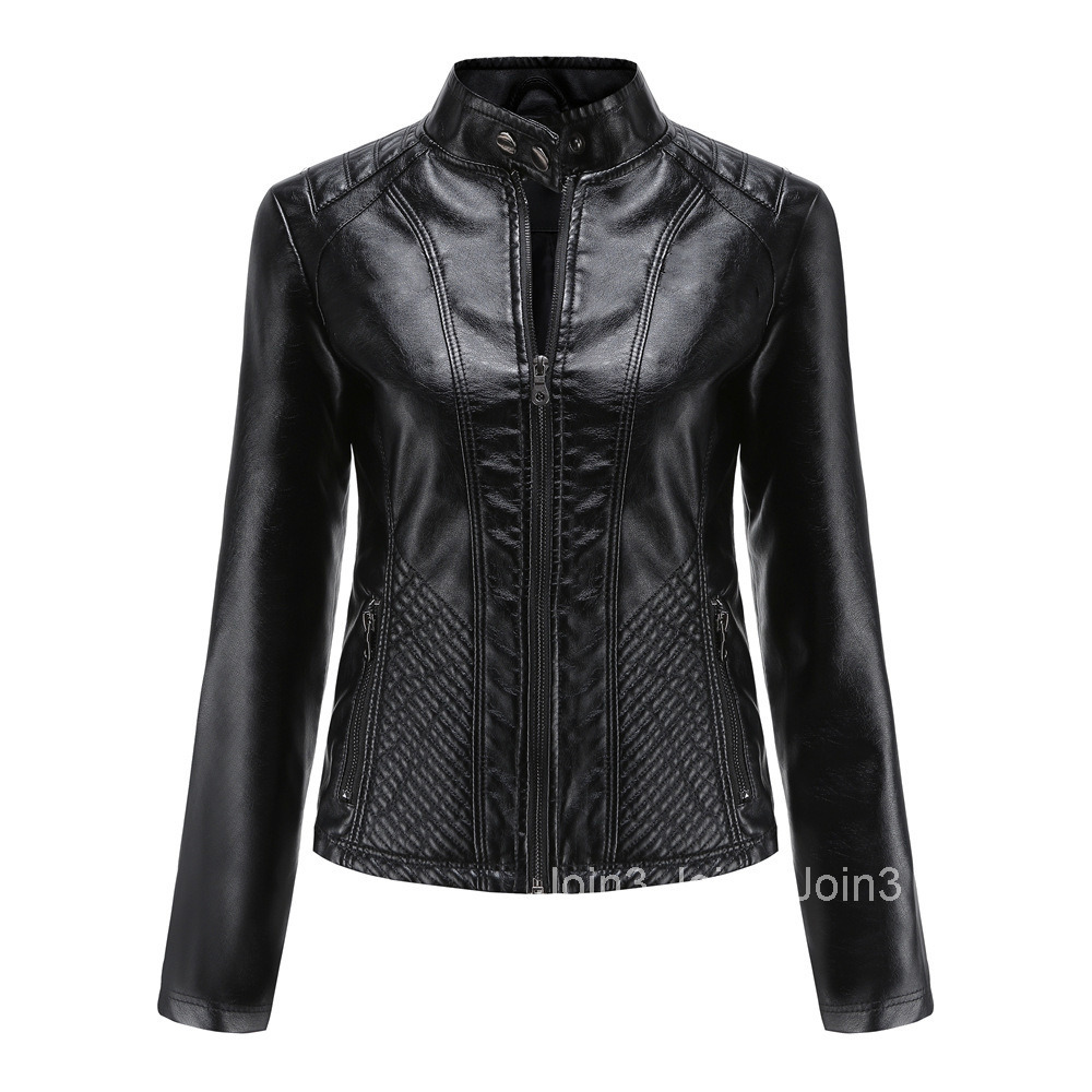 Fashion Autumn and Winter New Leisure Leather Clothes Womens Simple Trend Thin Coat Long Sleeve Motorcycle Jacket Womens Wear