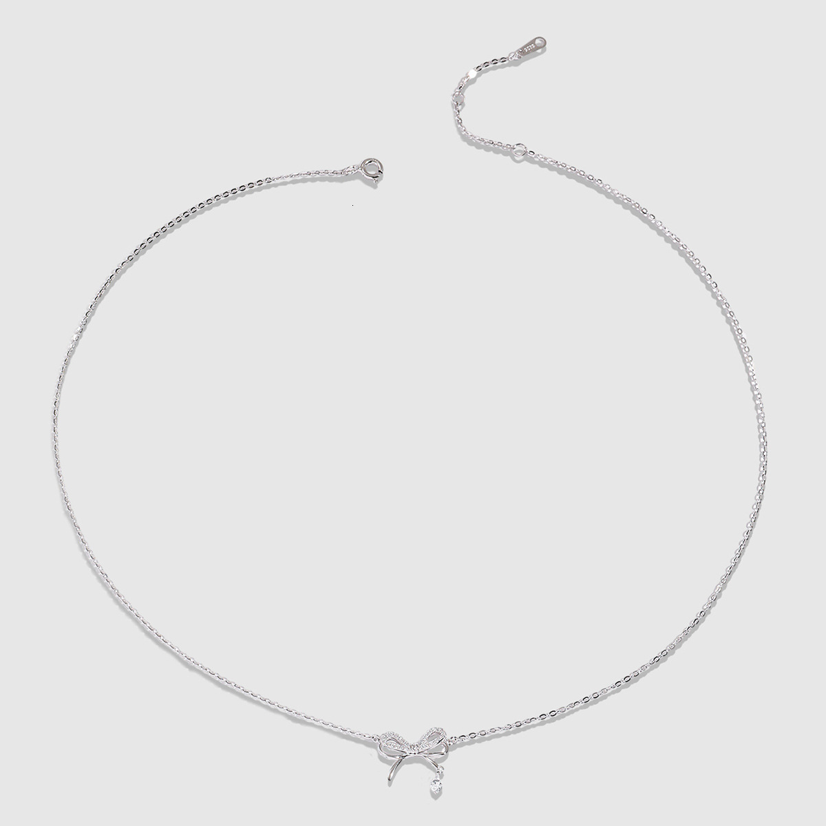 S925 Silver Necklace Female Korean Version Sterling Silver Plated Double Bow Sweet Fashion Diamond-encrusted Necklace Temperament Clavicle Chain