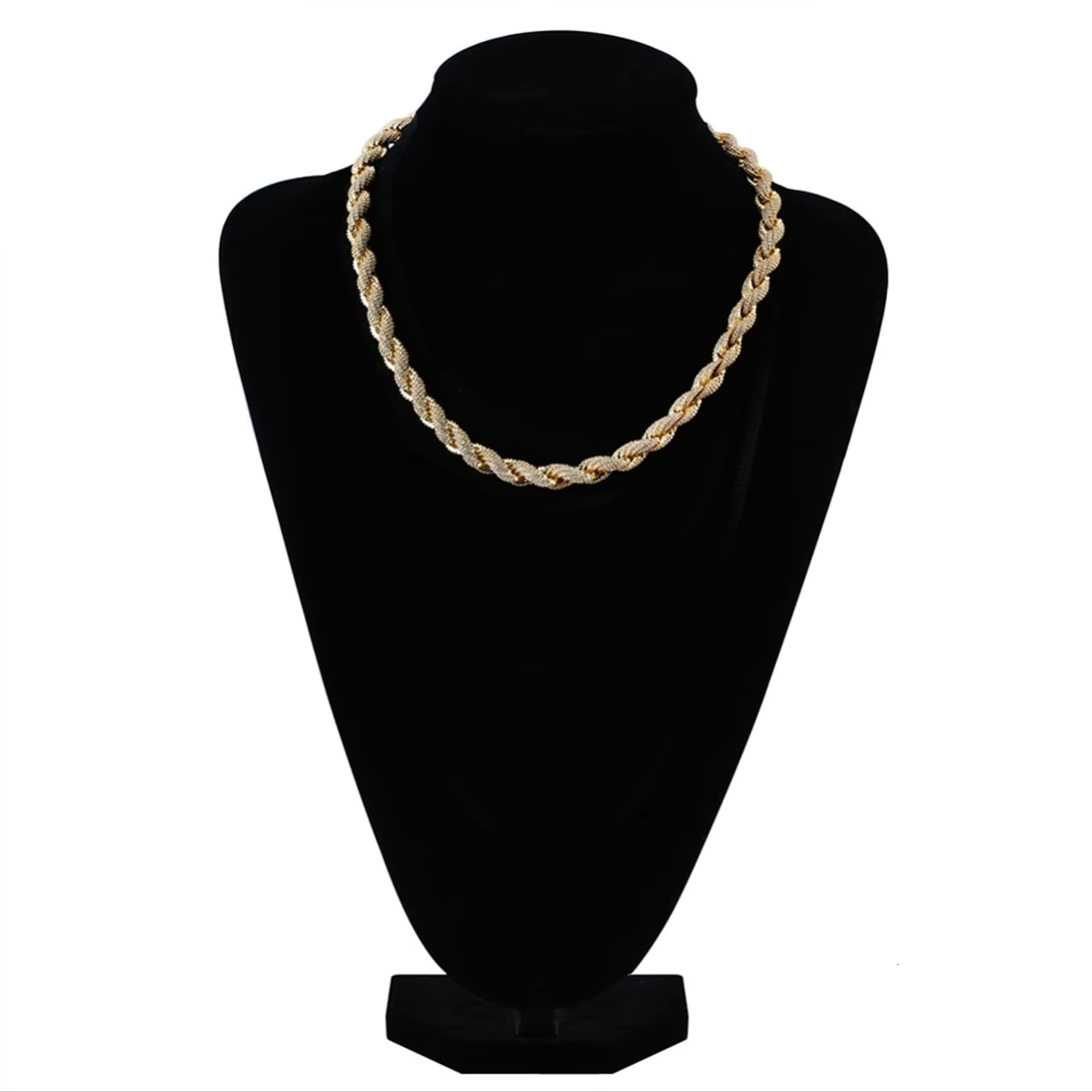 18K Gold Silver Luxury Custom 8mm Rope Chain Necklace Elegant Ice Style Fine Jewelry with Moissanite Main Stone for Gift