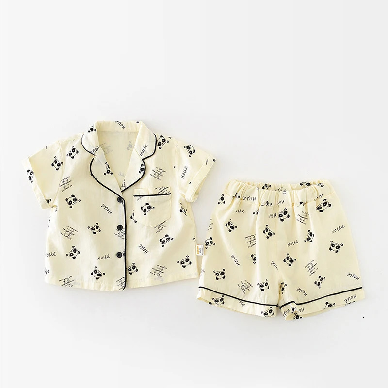 0-3Y Baby Short Sleeve Pajamas Sets Unisex Infant Cartoon Print Sleep Wear 2Pcs Suit Boy Toddler Outfits Girl Baby Home Clothing 250314