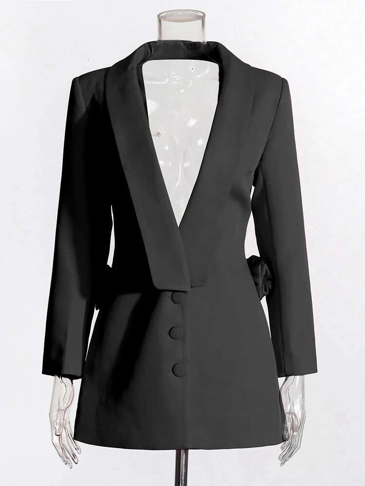 Sexy Solid Backless Dresses For Women V Neck Long Sleeve High Waist Patchwork Appliques Slimming Bodycon Dress Female