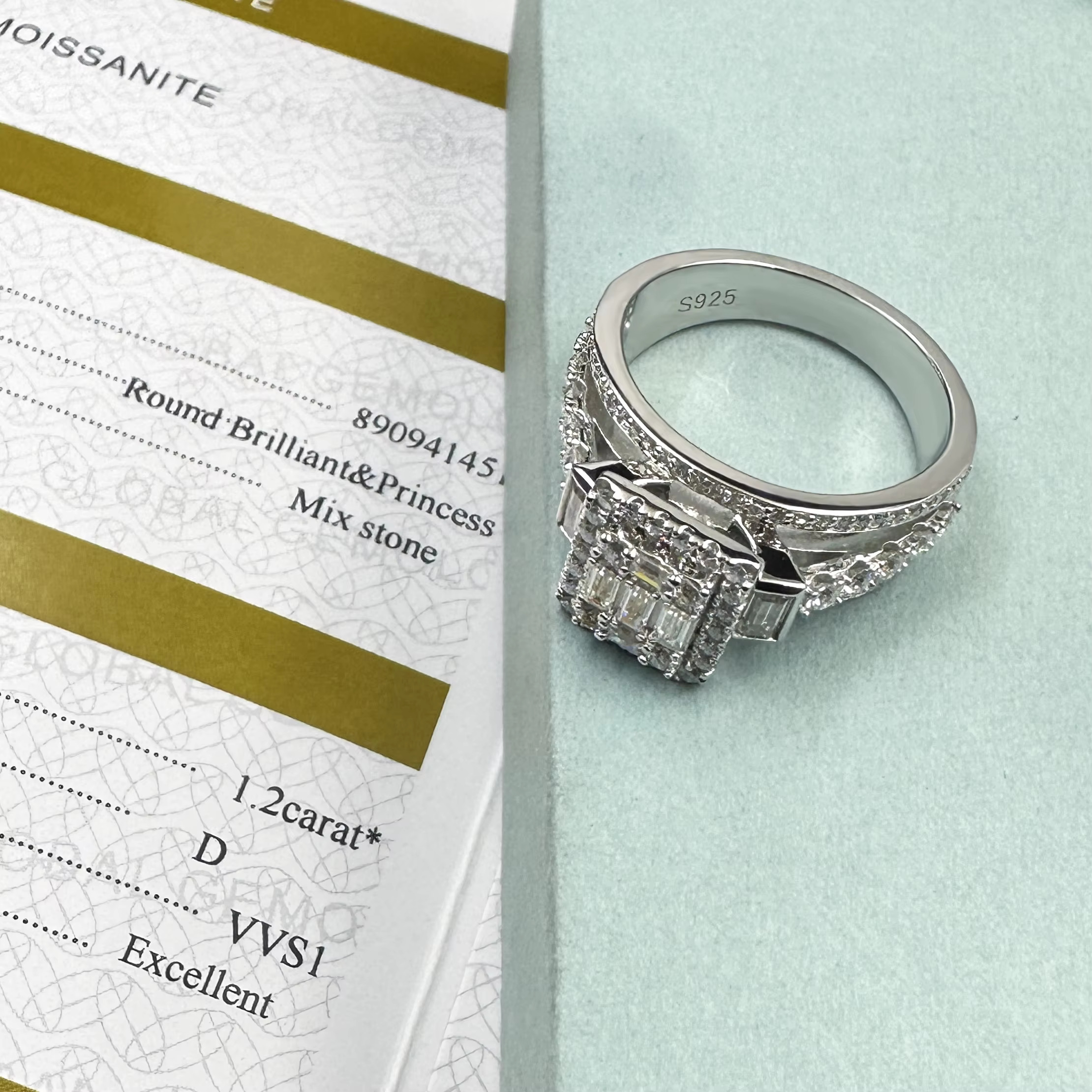 High Quality Custom 925 Sterling Silver Engagement Ring Baguette Cut Moissanite Gold Plated Finger Ring for Women Fine Jewelry