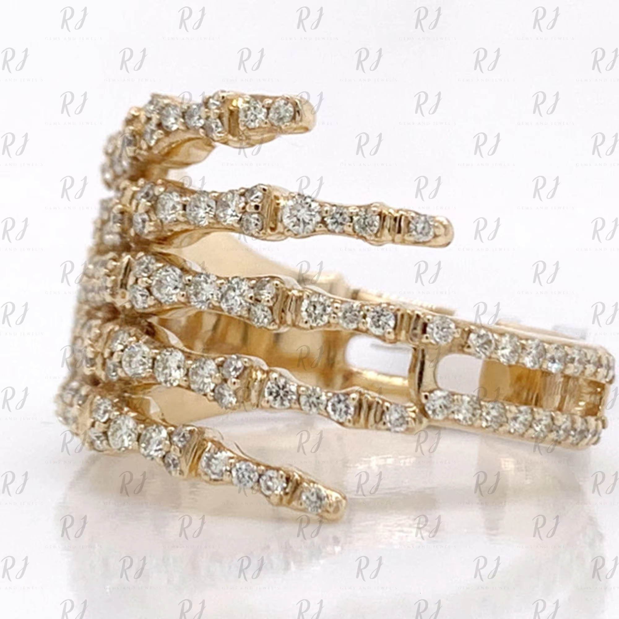 Iced Out Moissanite Skeleton Hand Ring Hip Hop Diamond Ring 14K Gold Ring