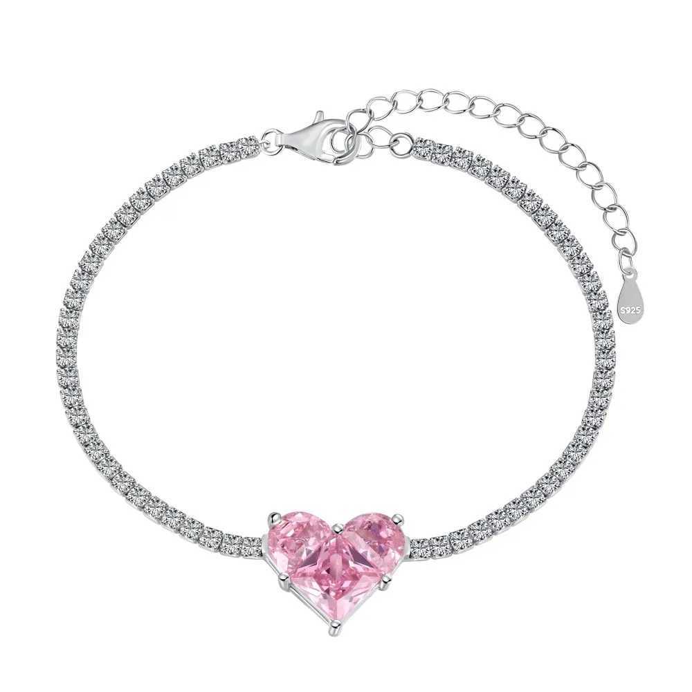 925 Silver Tennis Bracelet Women Diamond Pink Heart Bracelet Female Sparkling 5A Zircon Advanced Design Luxury Jewelry Girl GiftXJ250315
