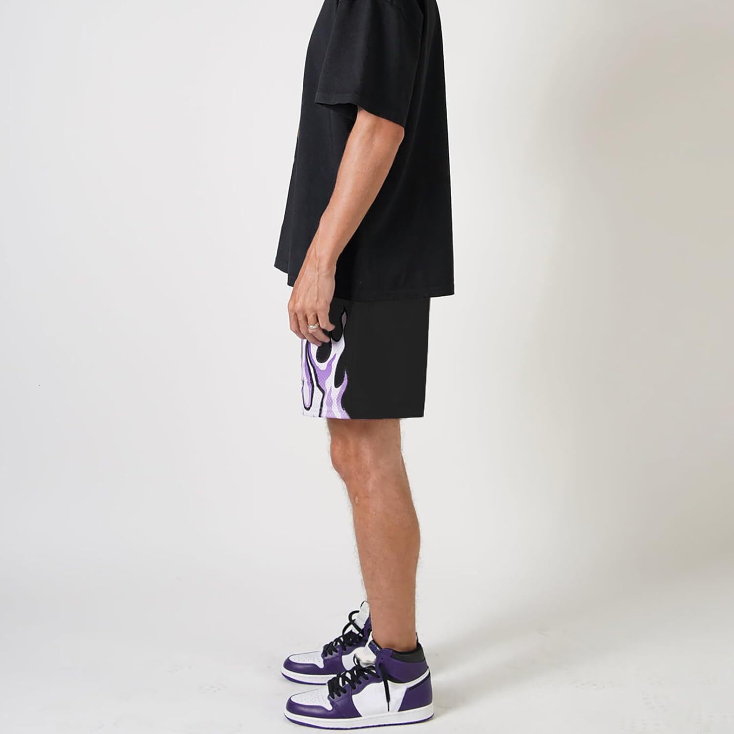 Men's Basketball Shorts Casual Workout Athletic Shorts Flame Graphic Print Running Short Pants