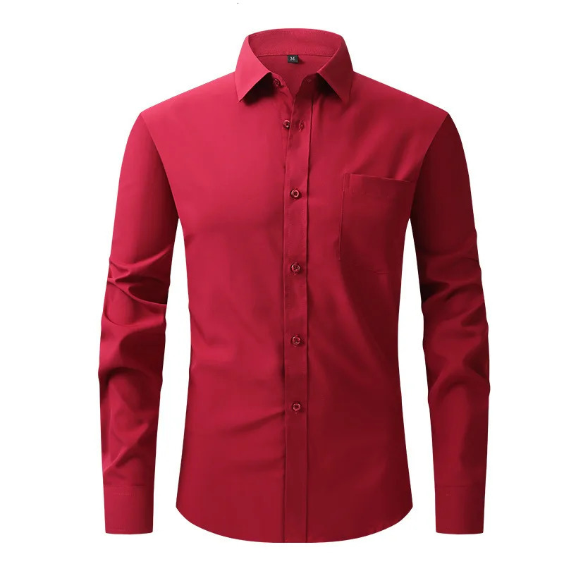 Solid color mens long sleeved shirt single-layer square neckline small elastic shirt suitable for weddings/business/offices 250314