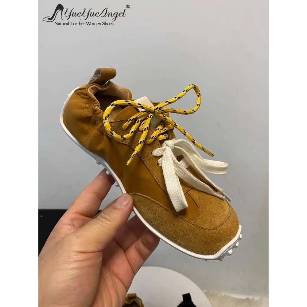 Vintage Genuine Leather Pumps New Designer Lace Up Spring Casual Low Cut Round Toe Breathable Soft Sole Walking Shoes