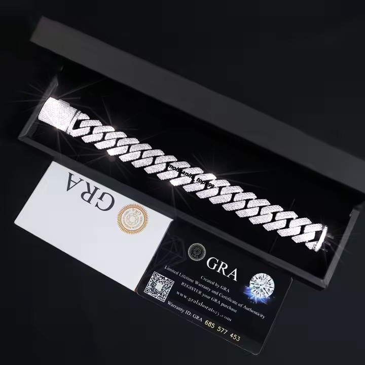 20mm Gold Plated Hip Hop Pop Moissanite Dia bracelet Cuban Chain k Free delivery