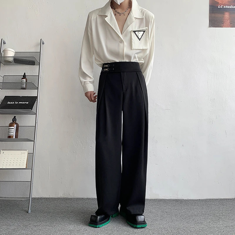 Black suit pants mens oversized social dress Korean loose straight wide office formal style 250313