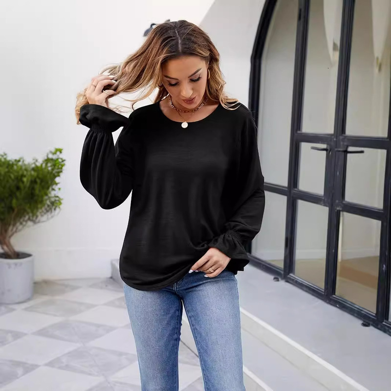 Women's 2024 Autumn/Winter New Casual Solid Color Round Neck Loose Long Sleeve T-Shirt For Women