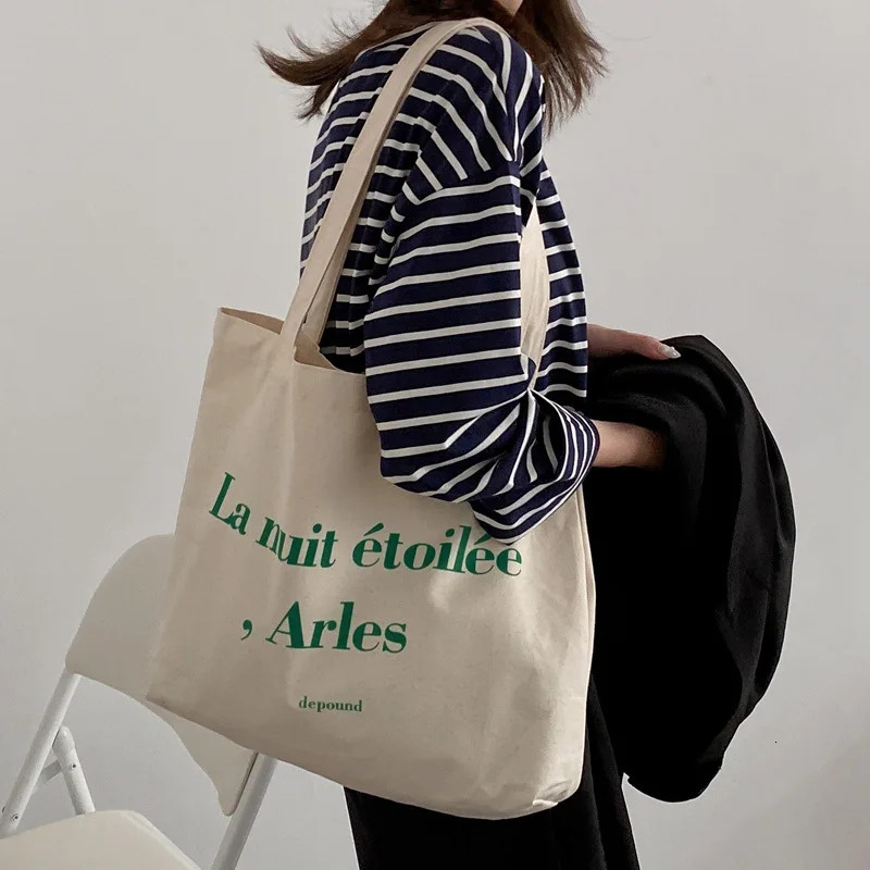 Womens Shoulder Bag Casual Female Capacity Tote Bags Large Shopper Canvas Letter Fashion Harajuku Zipper Print Canvas Handbags 250311