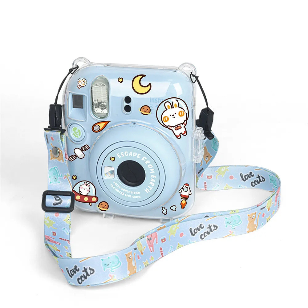 For Fujifilm Instax Mini 12 Transparent Camera Case Protective Carry Bag Cover with Shoulder Strap Storage ThreePiece 250304