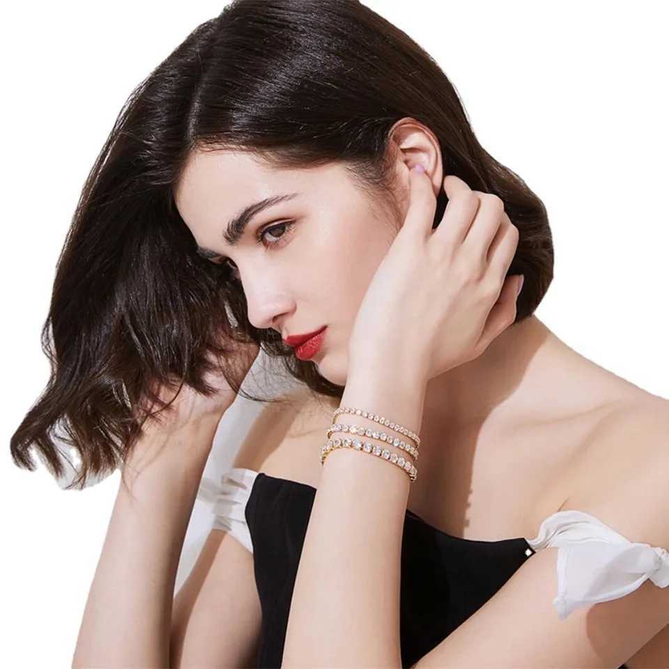 925 sterling silver 4mm tennis bracelet inlaid with zircon crystal electroplating 18k gold luxury fashion womens clothing giftXJ250315