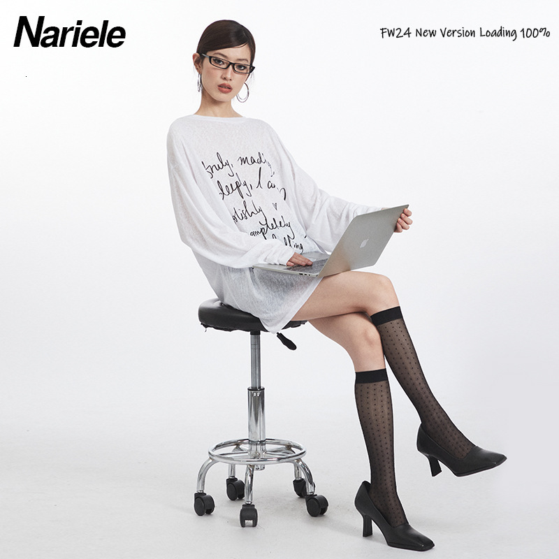 Nariele Autumn New 2025 Letter Printed Loose Couple T-Shirt Niche Trendy Brand Versatile Top