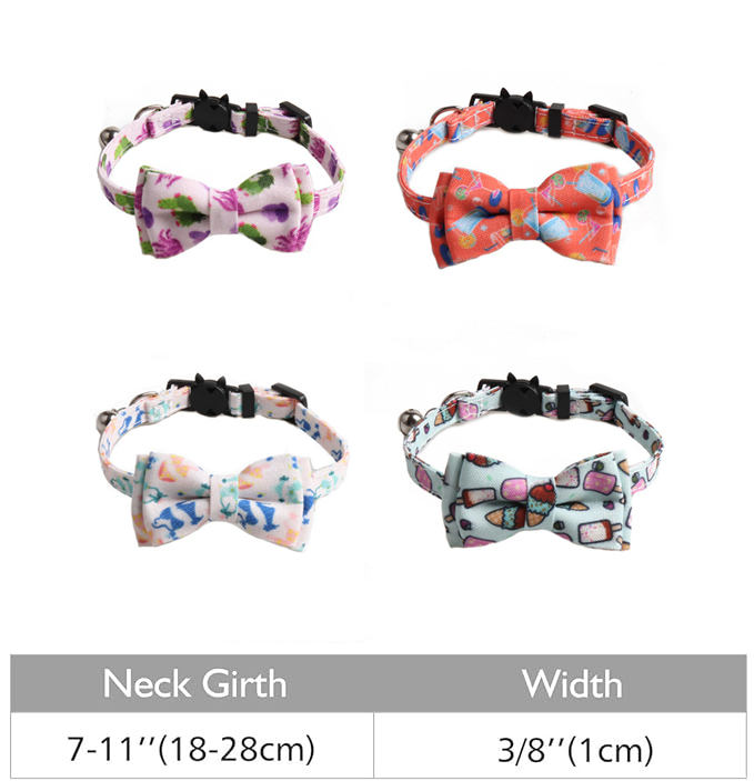 Summer Style Series Cat Collar with Bell Breakaway Bowtie for Male Female Cats, Soft Interesting Prints Pattern Spring Summer Safety Cat Collar for Bo