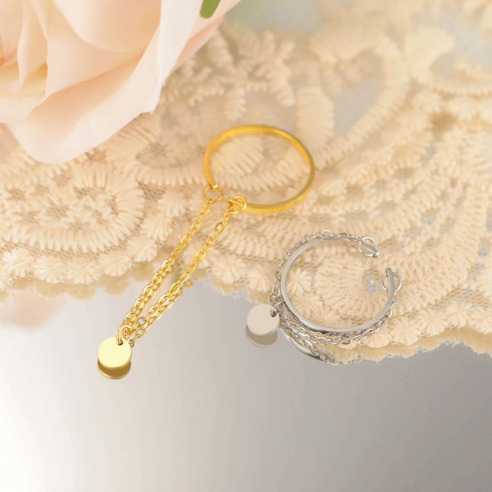 Lemegeton Open Ring for Couple Small Charm Jewelry Stainless Steel Chain Accessories Heart Zircon Beauty Fried Dough Twists New