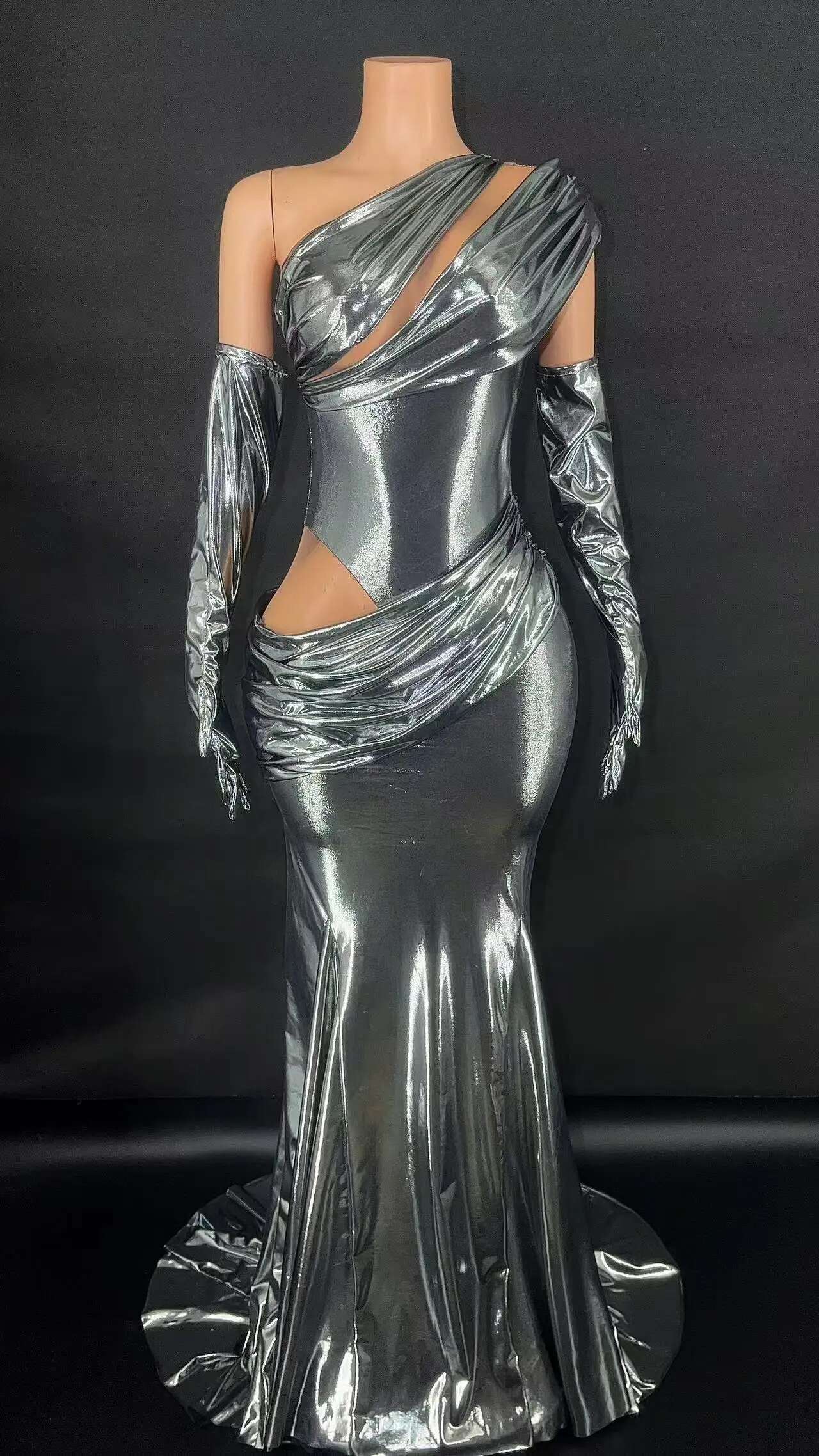 Sparkly Sier Mirror Tail Long Women's Birthday Celebrate Dance Dress Evening Wear Bar Women Singer Dresses