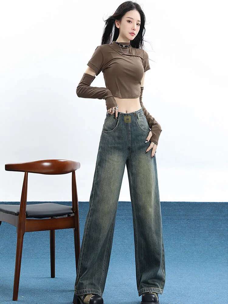 Classic Vintage Baggy For Women Autumn Spring New Straight Wide Leg Casual Pants Woman Y2k Streetwear Loose Fitting Jeans