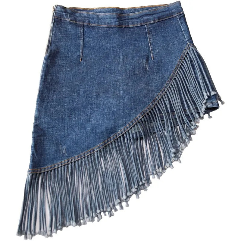 Denim leather pants Demin tassel irregular knee length womens buttocks spring summer vacation twopiece lined shorts 250310