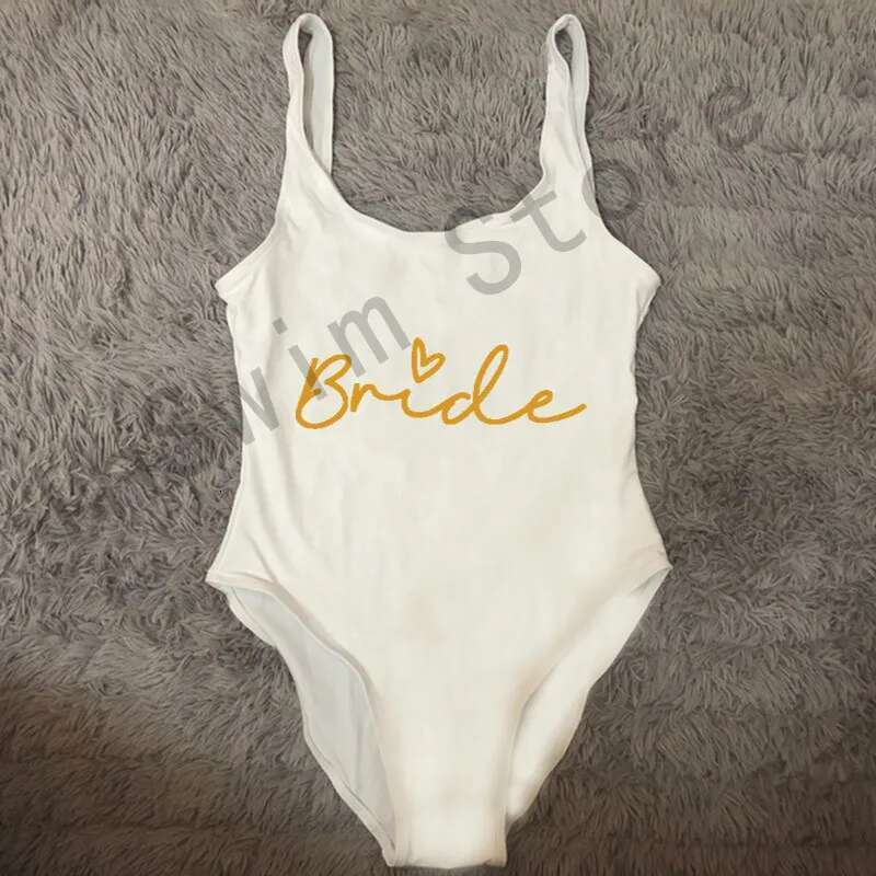 Team bride heart-shaped printed one-piece swimsuit women's swimsuit high cut low back sexy body party girl life swimsuit swimming
