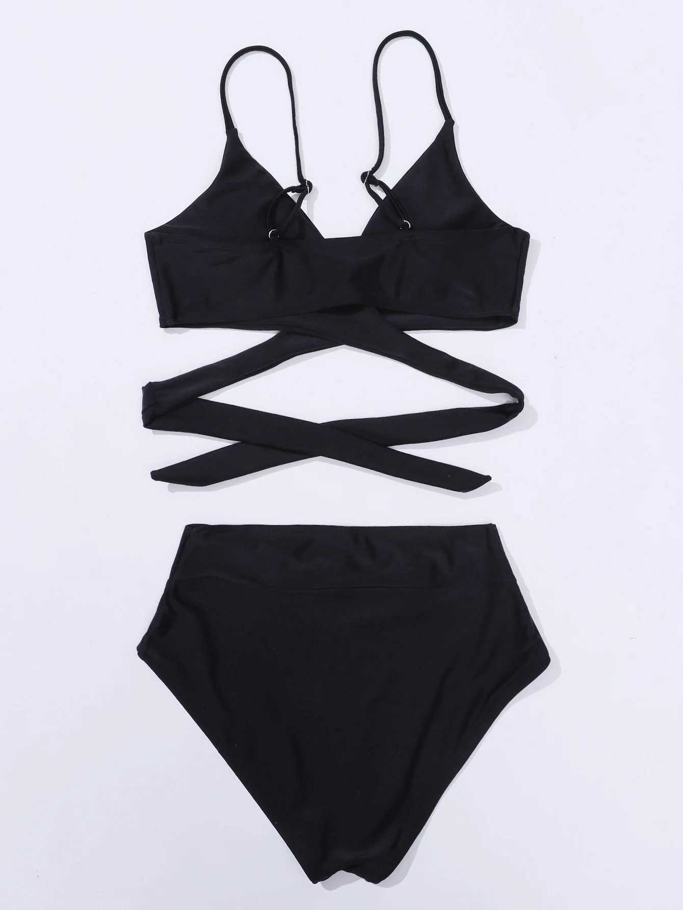 New bikini solid two-piece womens swimsuit with comfortable fabric split black swimsuit fashion innovationXJ250315