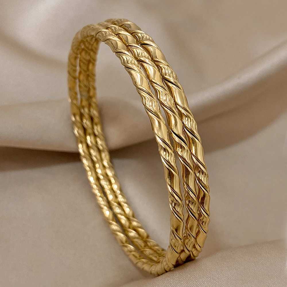 DODOHAO 3pcs Twist 18K Gold Plated Stainl Steel Bracelets for Women Chic Classic Tibetan Buddha Bracelet Stacked Mens BangleXJ250315
