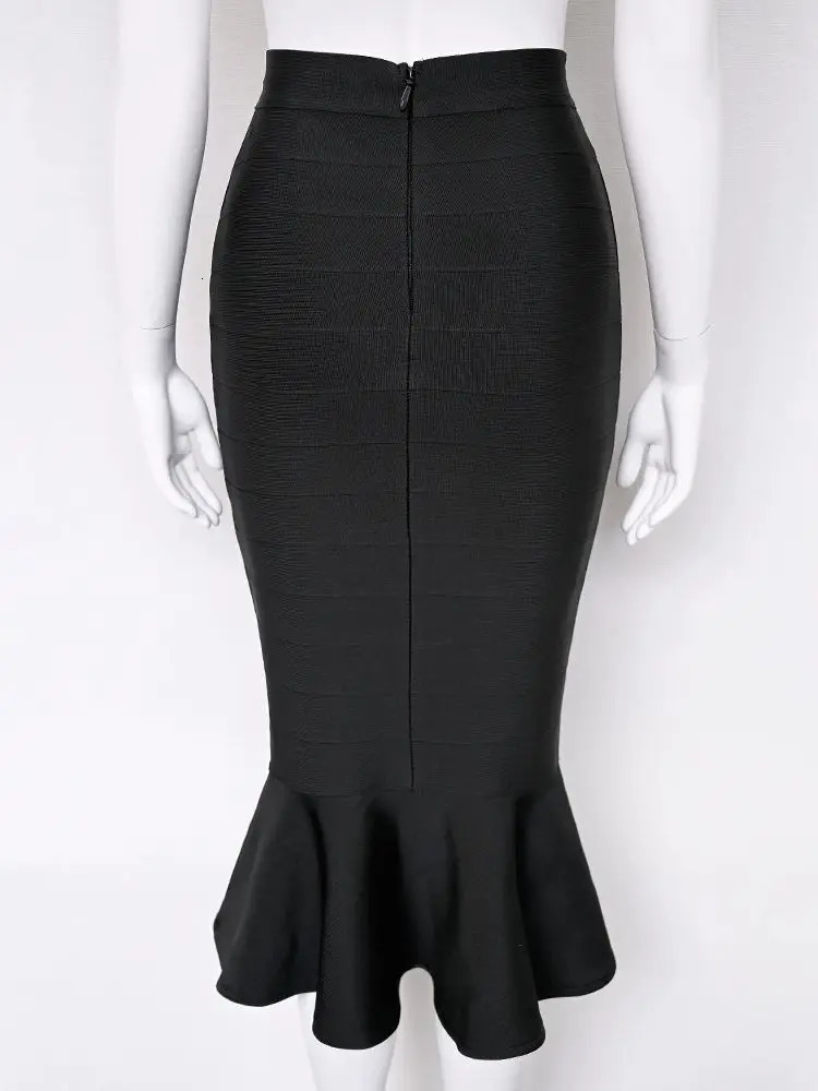 Black Mermaid Long Bandage Evening Skirt Women Elegant Vintage Lady Party Slim Fishtail Arrival Elastic 250310