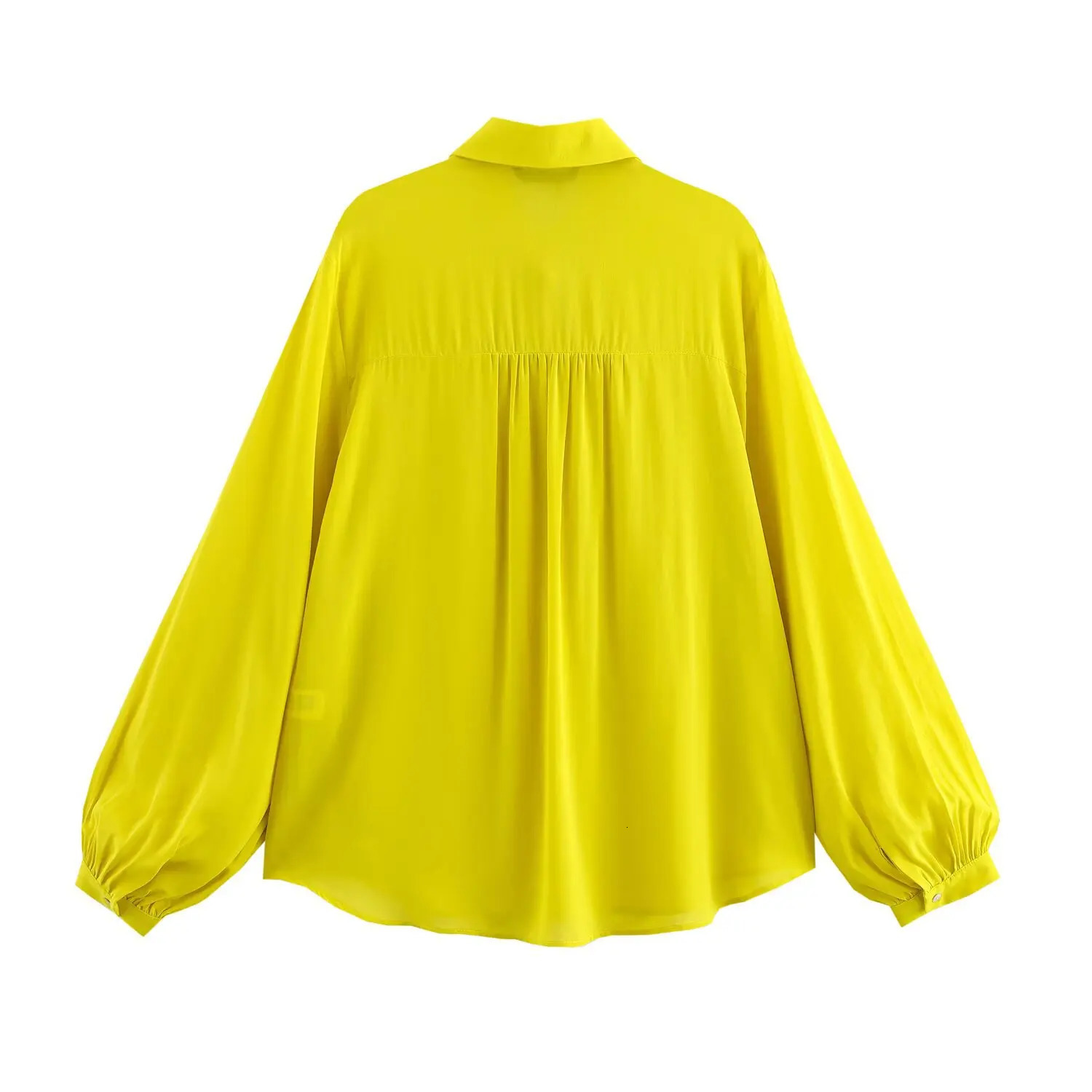 ZBZA Women Bow Tie Loose Shirt Lapel Long Sleeves Single-breasted Solid Color Casual Patchwork Top Spring Summer Chic Shirt 250310