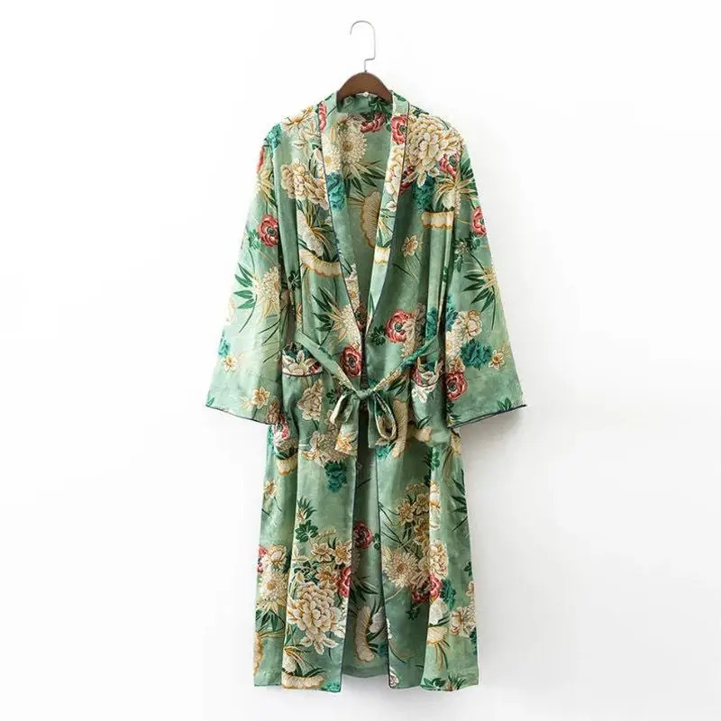 Womens casual floral print sports jacket 2piece set Vneck raincoat loose sleepwear jacketTrousers 250313