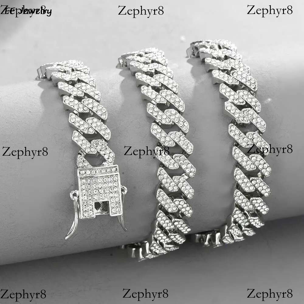 2025 New model 12mm Women Hip Hop Iced Out Bg Prong Cuban Paved Rhie k Chain Choker Necklace Men Jewelry