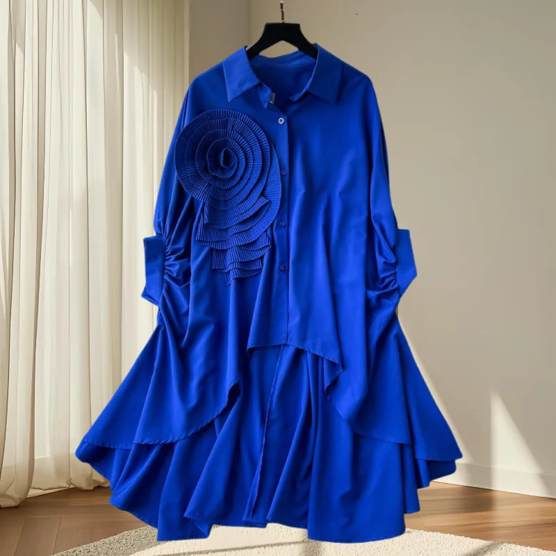 2025EuropeanClothesLooseBlouseChicTurndown CollarIrregularThree-dimensional flowersWomenBatwing SleeveTops41293 250310