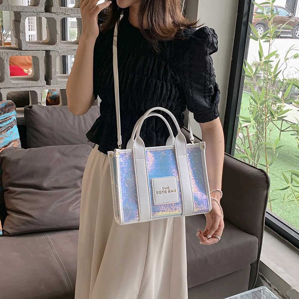 New letter printed glitter top handbag womens leather handbag luxury designer flash shoulder cross body bag Y250315