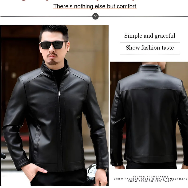 Mens leather jacket stand up collar mens casual PU 250313