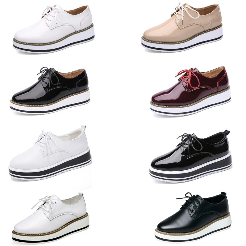 EOFK Spring Autumn Women Derby Platform Flats Brogue Leather Lace up Classic Bullock Footwear Gold Female Oxford Shoes Lady250314