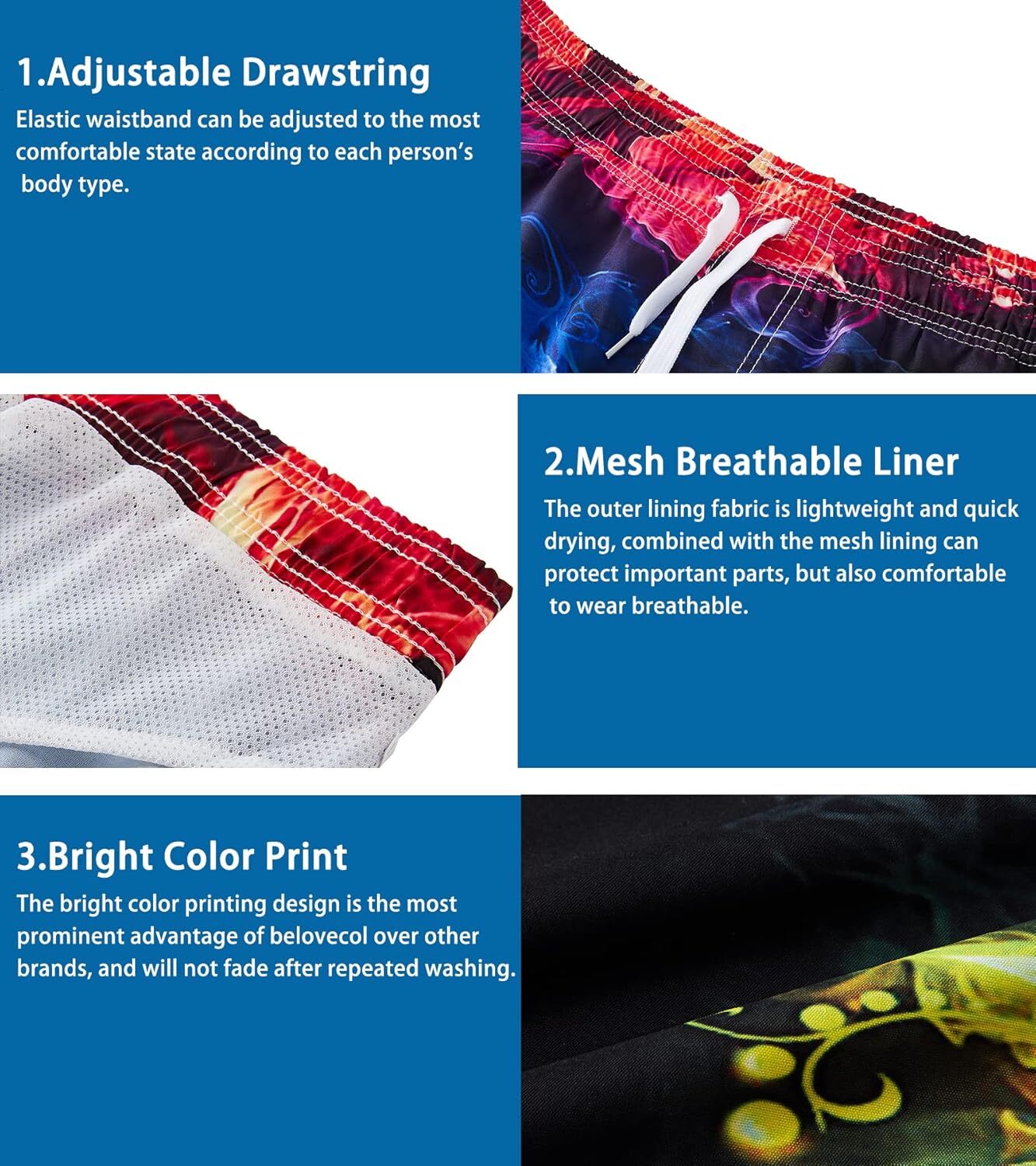 Mens Swim Trunks Summer Cool Quick Dry Board Shorts Bathing Suit with Side Pockets Printed fashionable beach shorts cool
